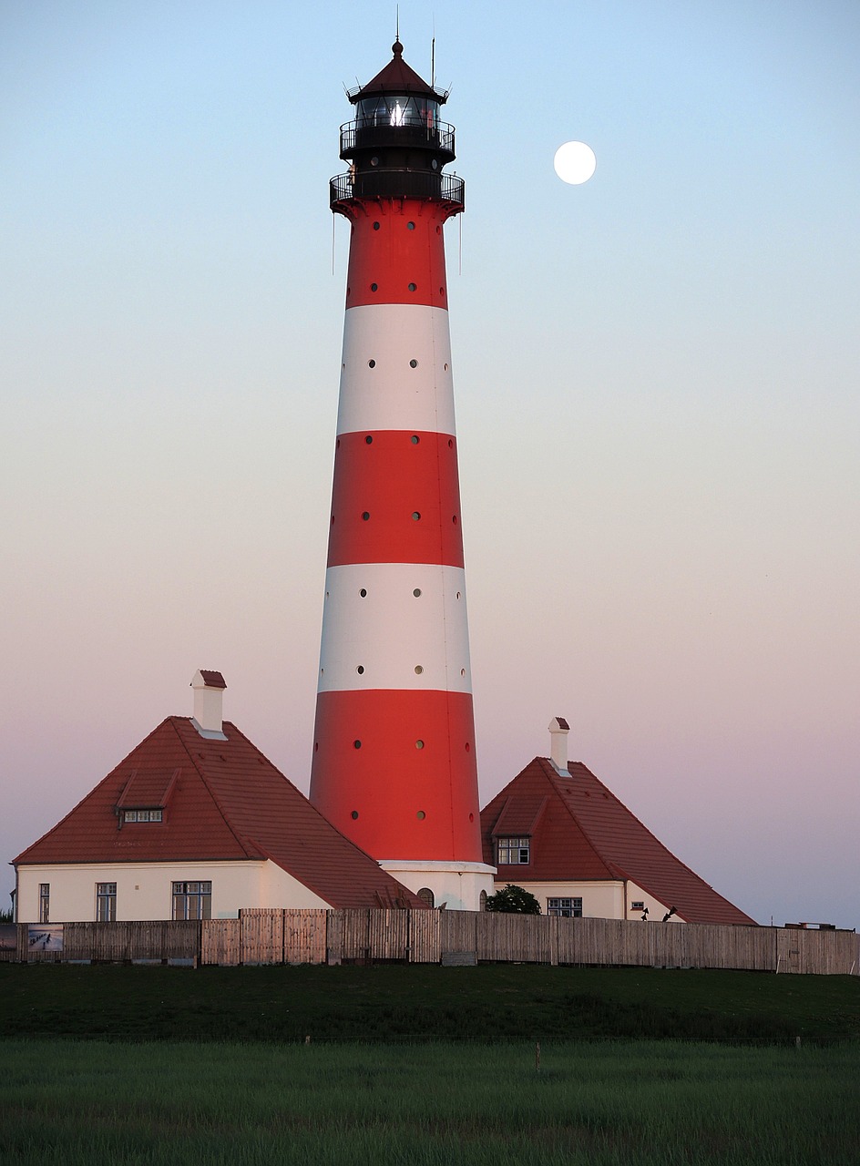 lighthouse westerhever full moon free photo