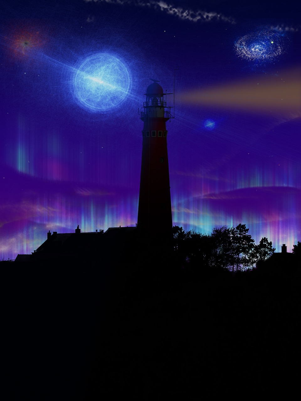 lighthouse night tower free photo