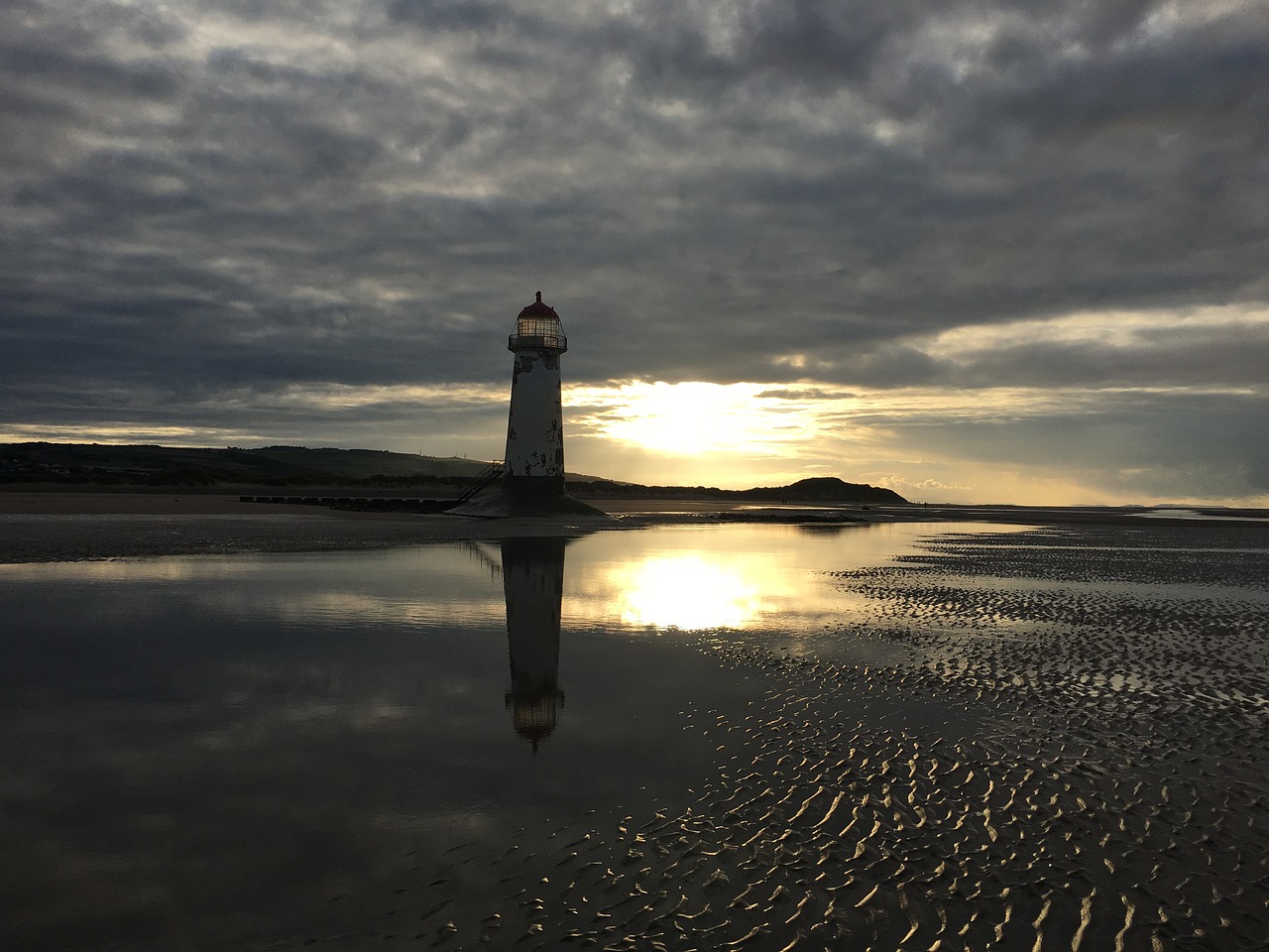 talacre lighthouse sunset free photo