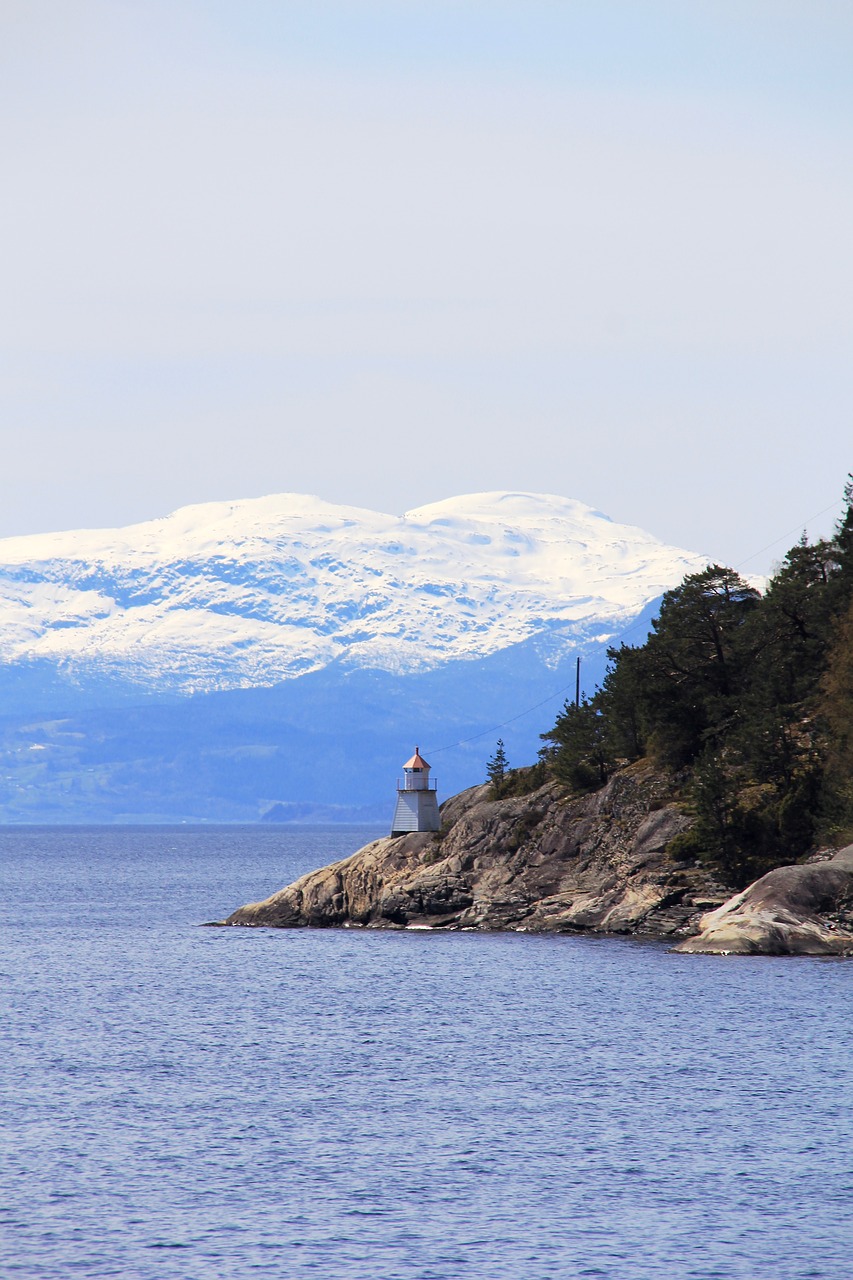 lighthouse fjord water free photo