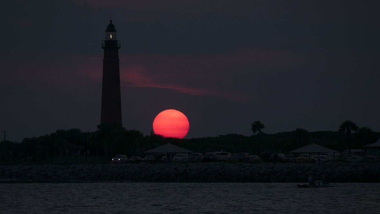 lighthouse sunset sea free photo