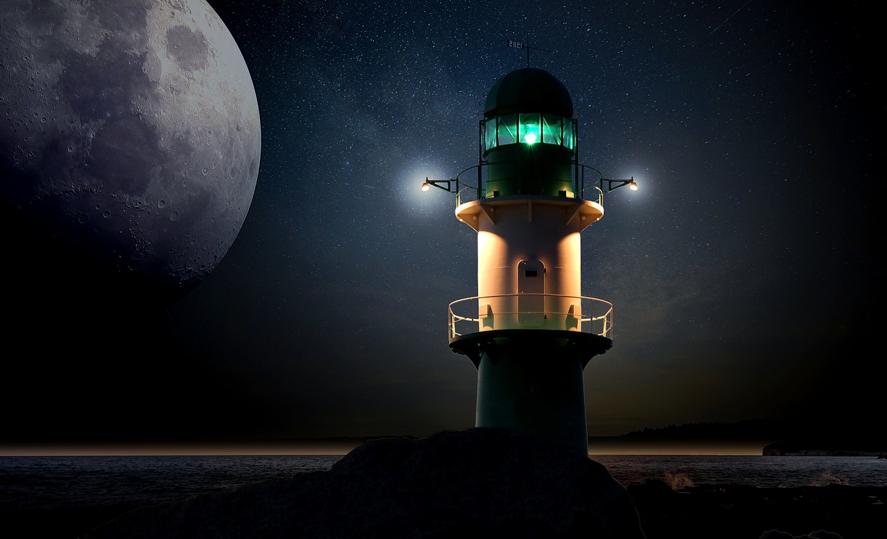 lighthouse beacon moon free photo