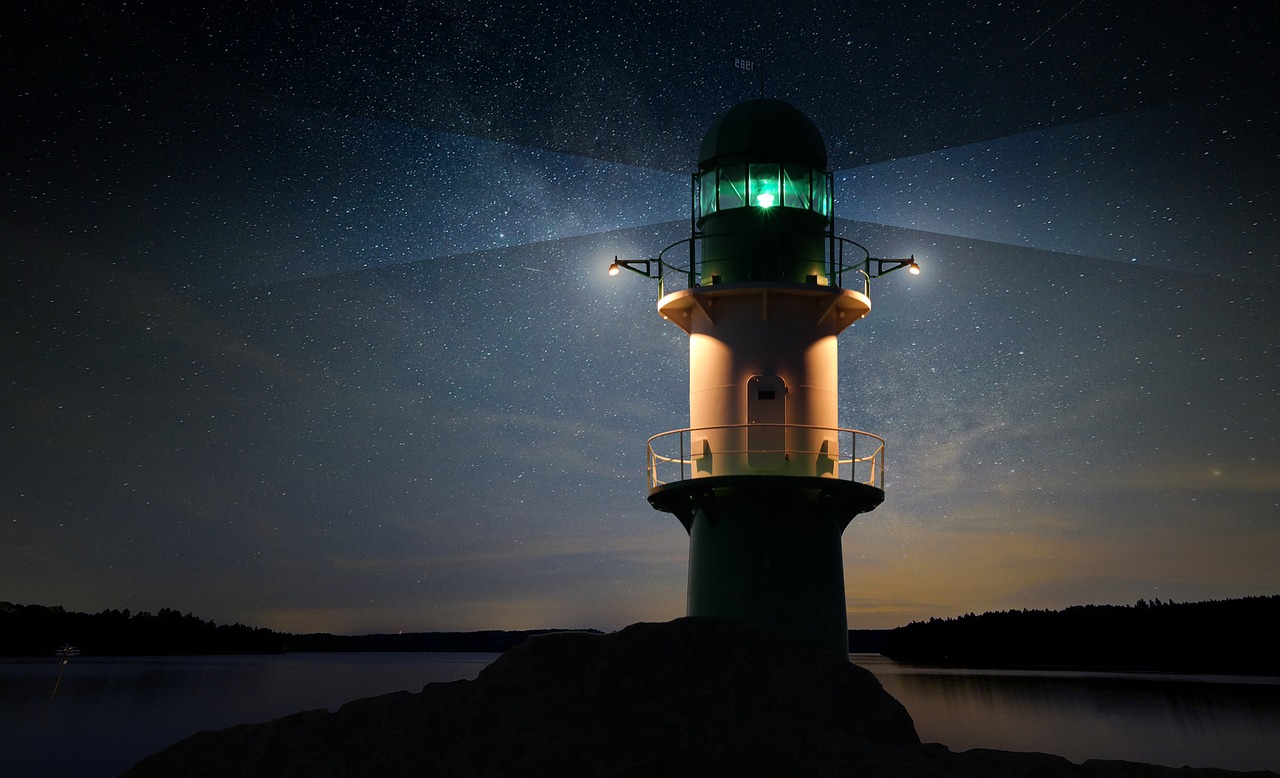 lighthouse beacon night free photo