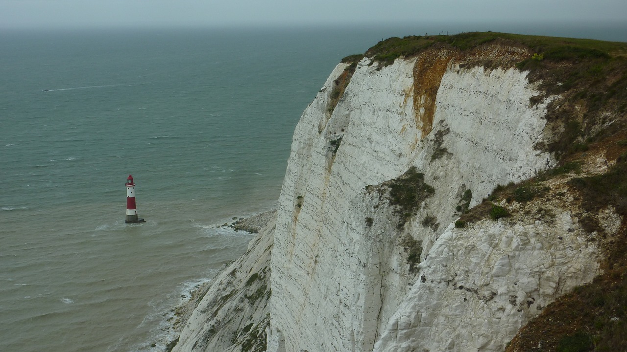 lighthouse chalk cliffs england free photo