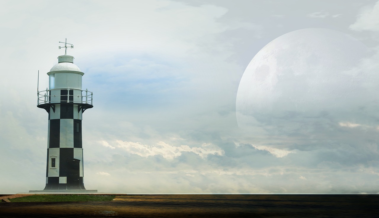 lighthouse moon sea free photo