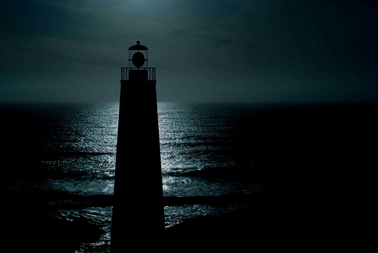 lighthouse  ocean  night free photo