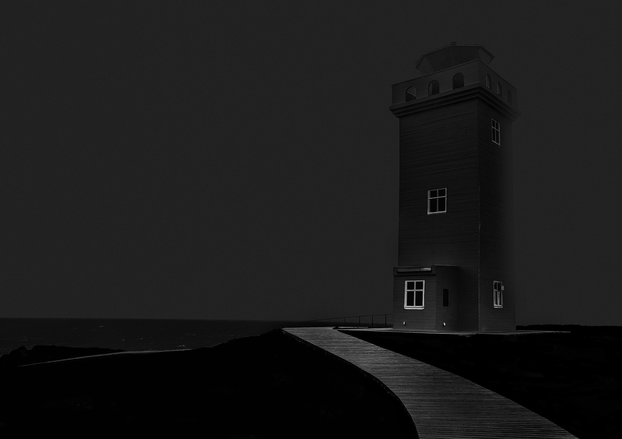 lighthouse  fog  black white free photo