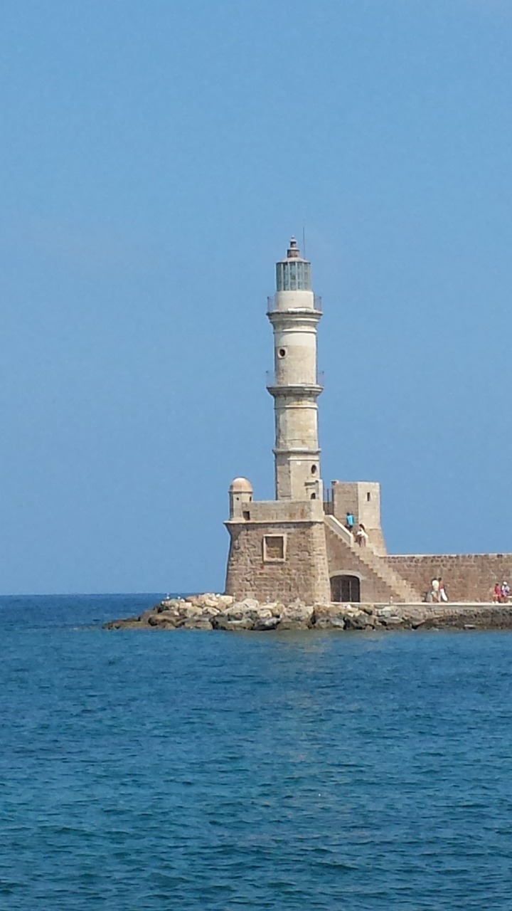 lighthouse harbour entrance crete free photo