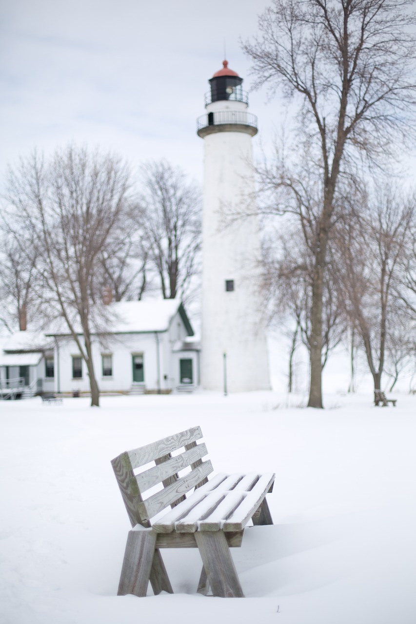 lighthouse bench white free photo