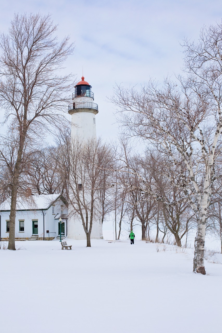 lighthouse white winter free photo