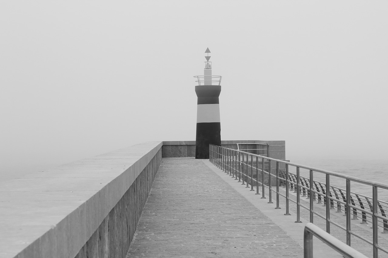 lighthouse black white port free photo