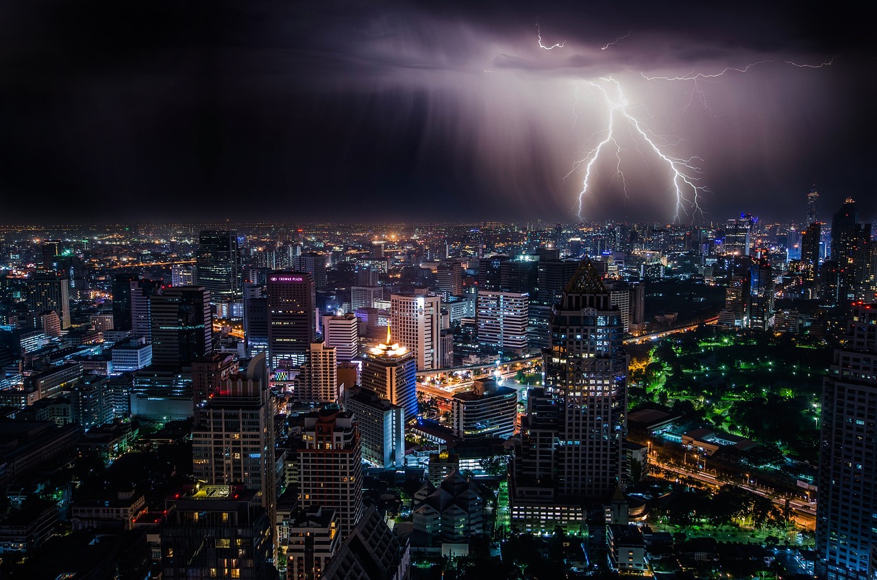 lightning city night sky free photo