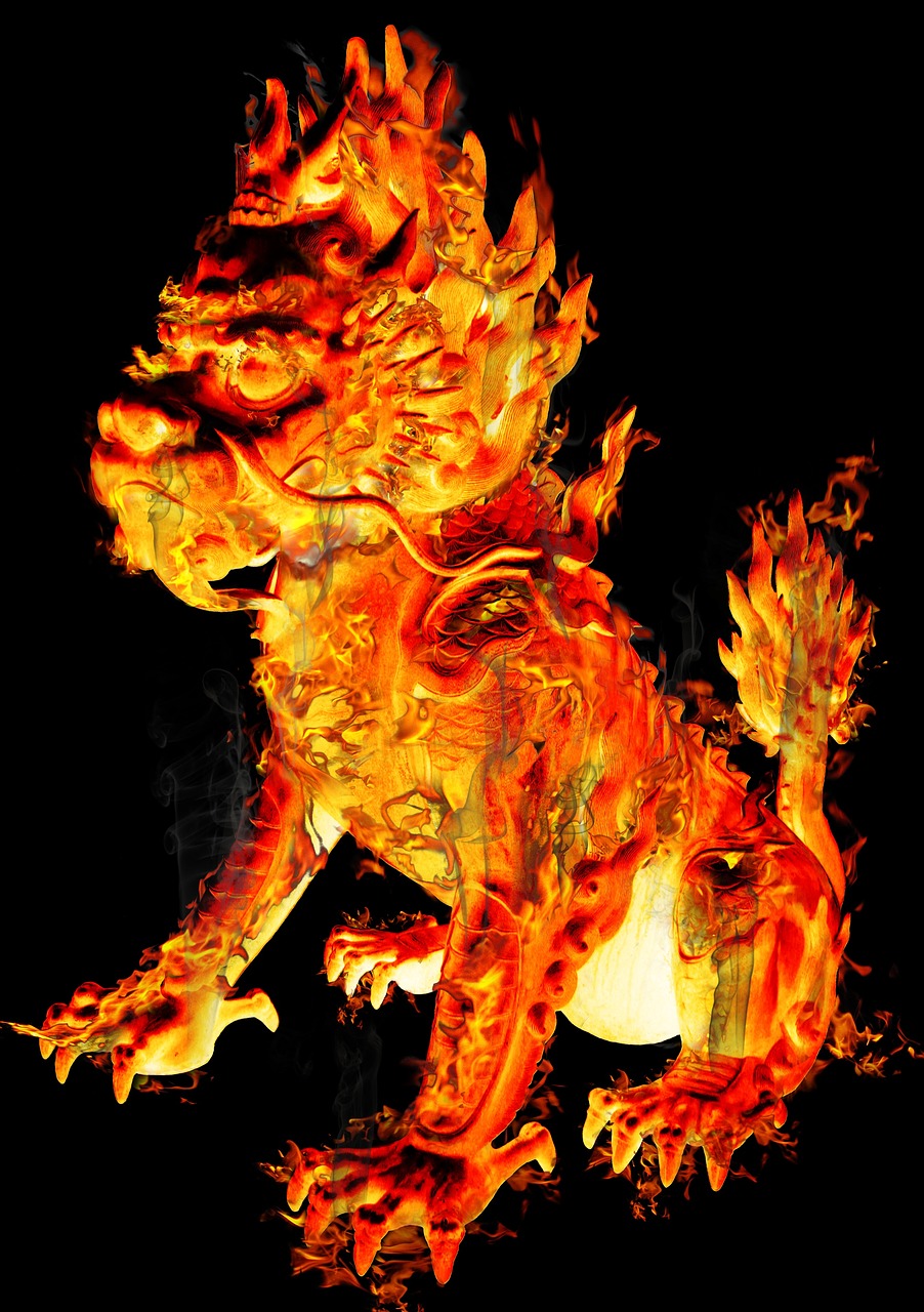 lion fire chinese free photo