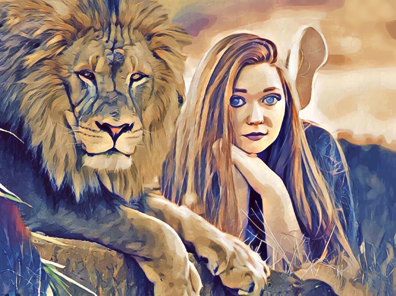 lion girl woman free photo