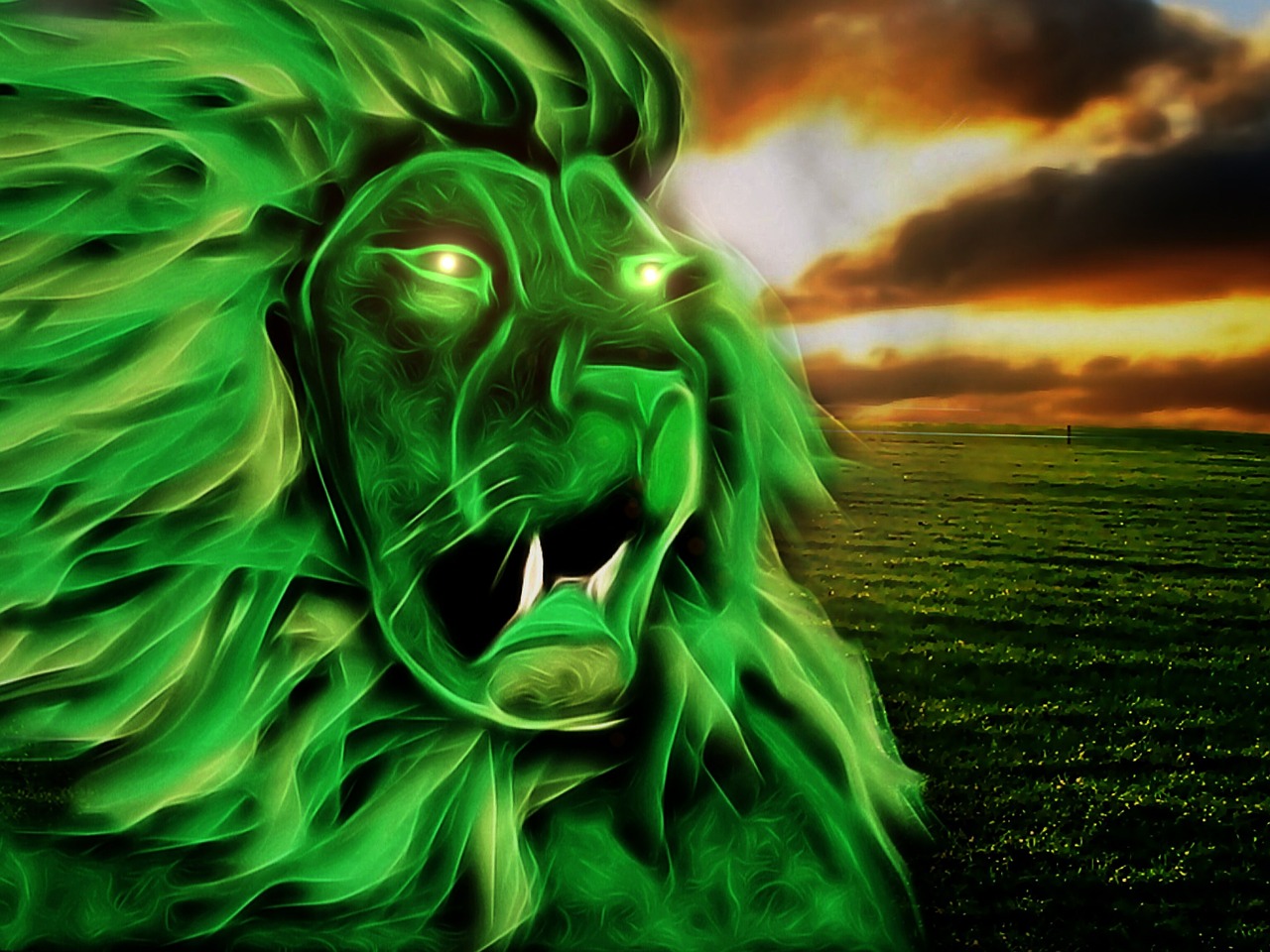 lion mythical animal landscape free photo