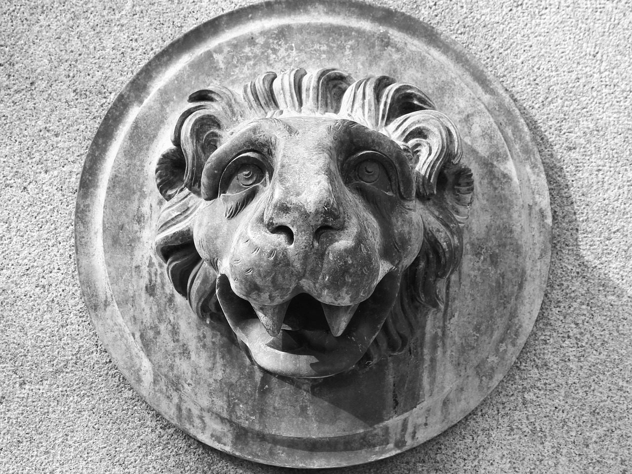 lion head  bronze  monument free photo