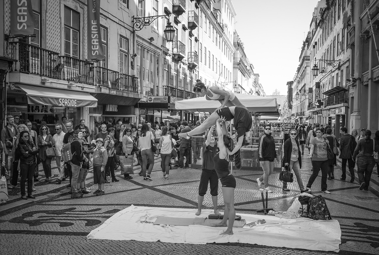 lisbon people street scene free photo