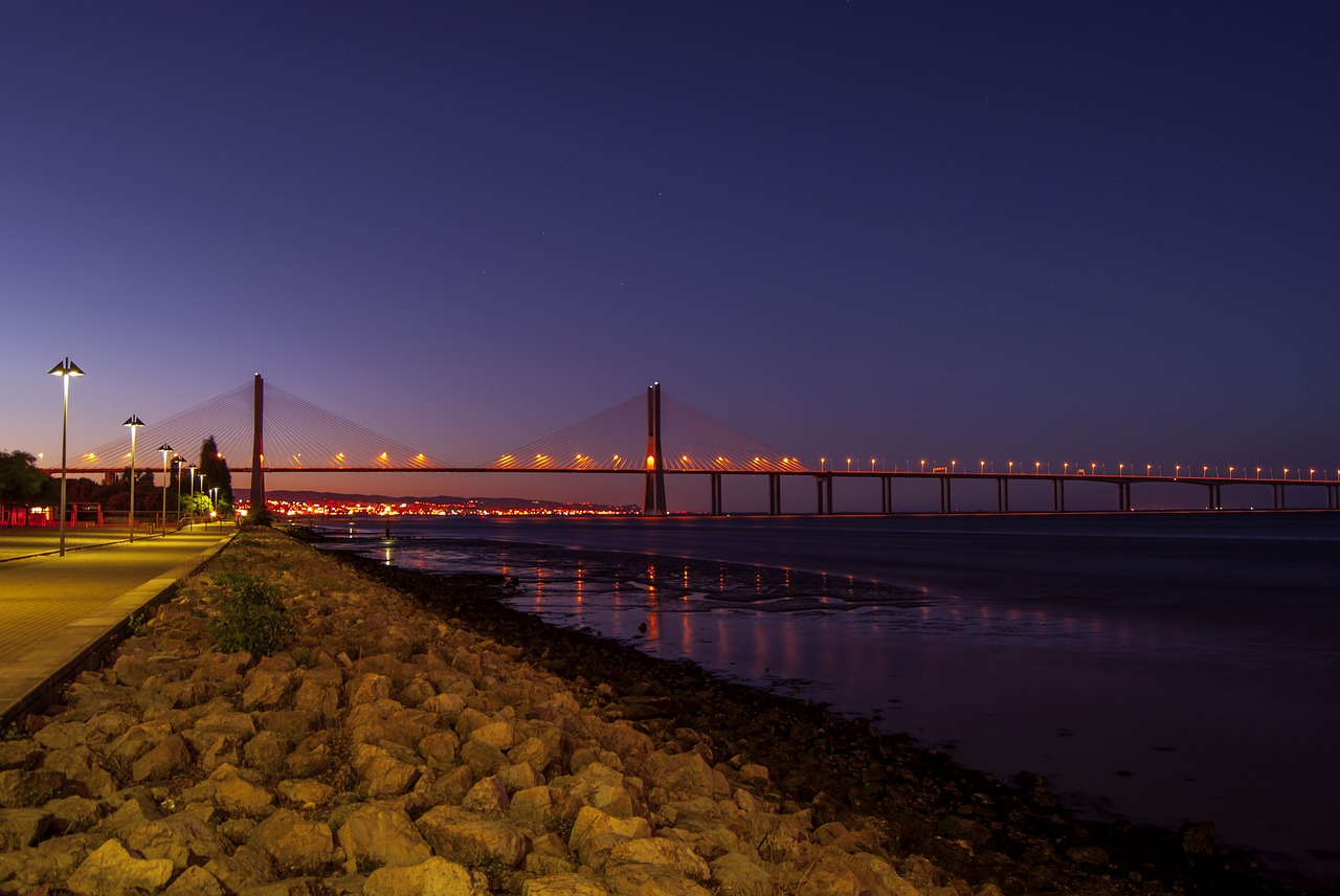 lisbon night water free photo