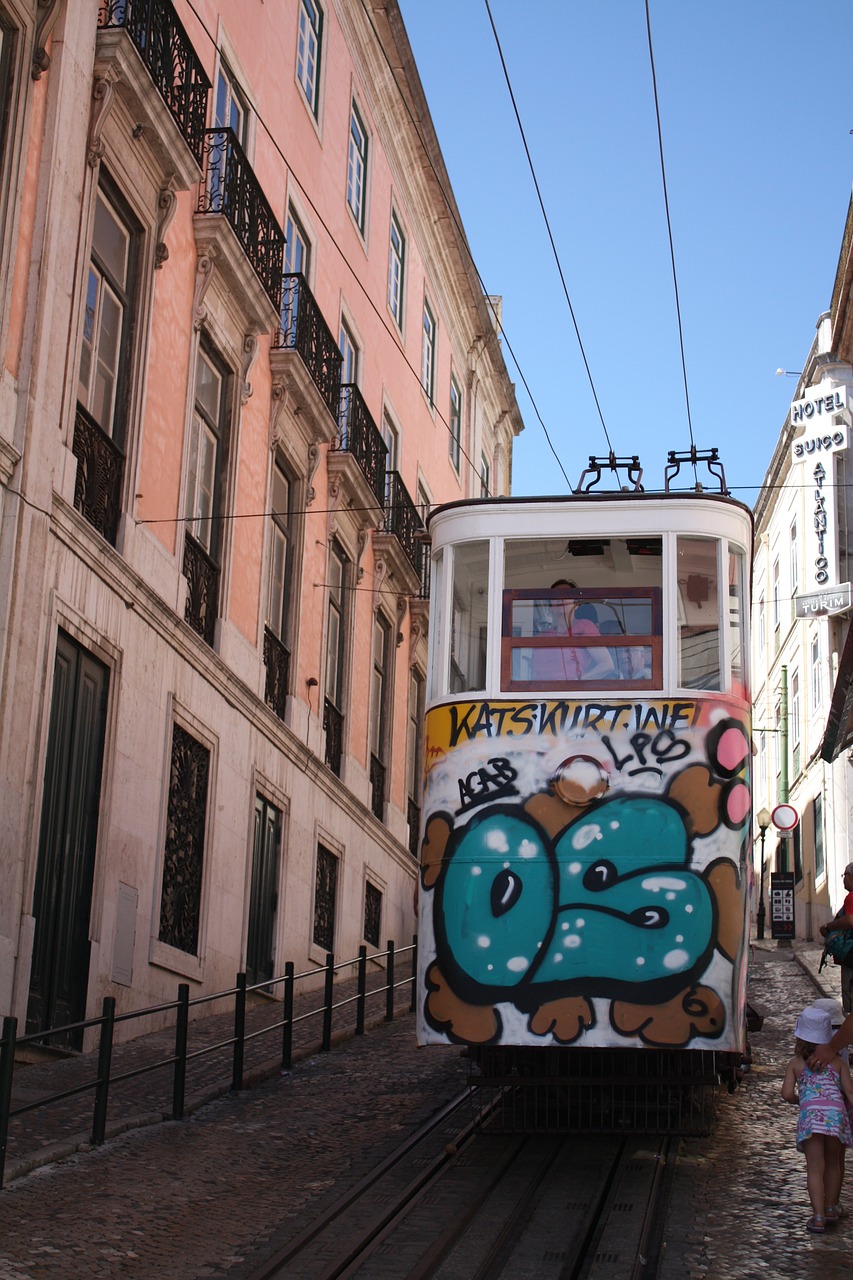 lisbon tram graffiti free photo