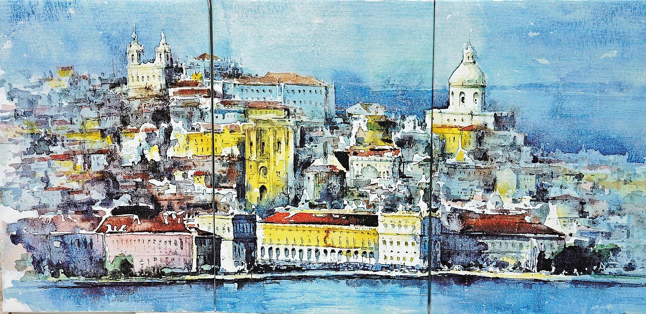 lisbon painting drawing free photo