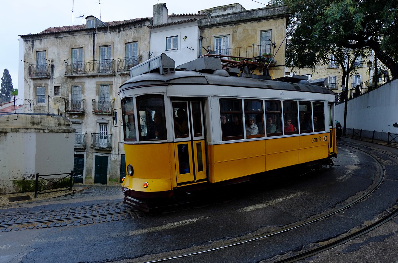 lisbon tram yellow free photo