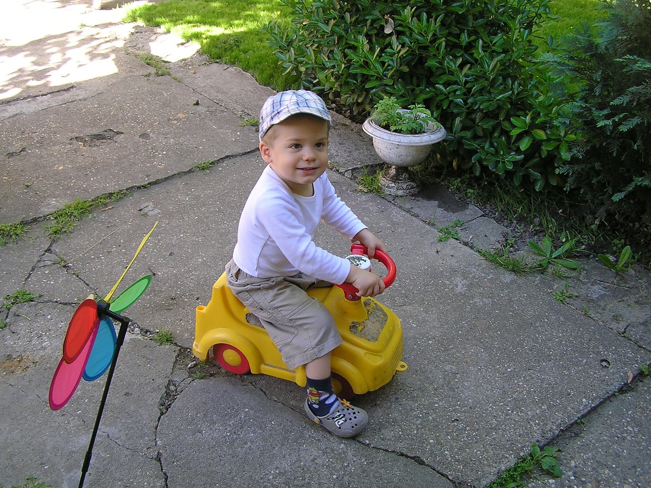 little boy moped garden free photo
