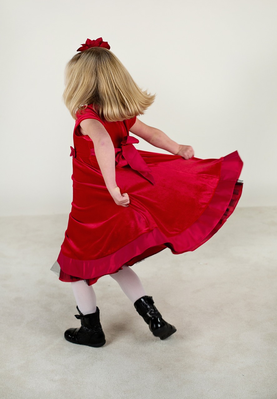 little girl running red dress free photo