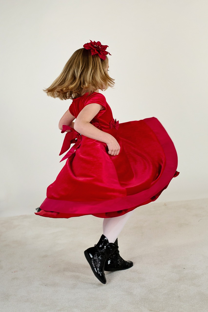 little girl running red dress free photo