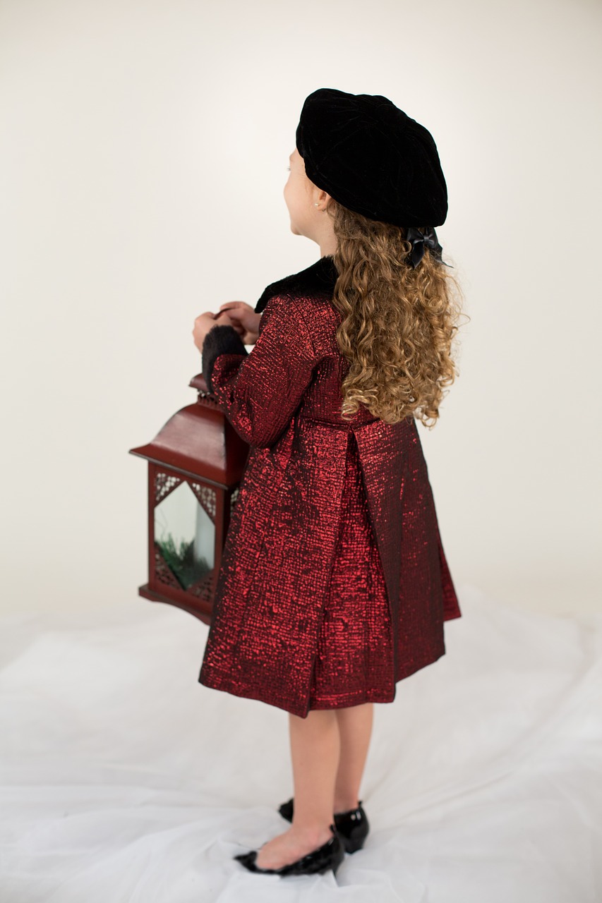 little girl red coat lantern free photo
