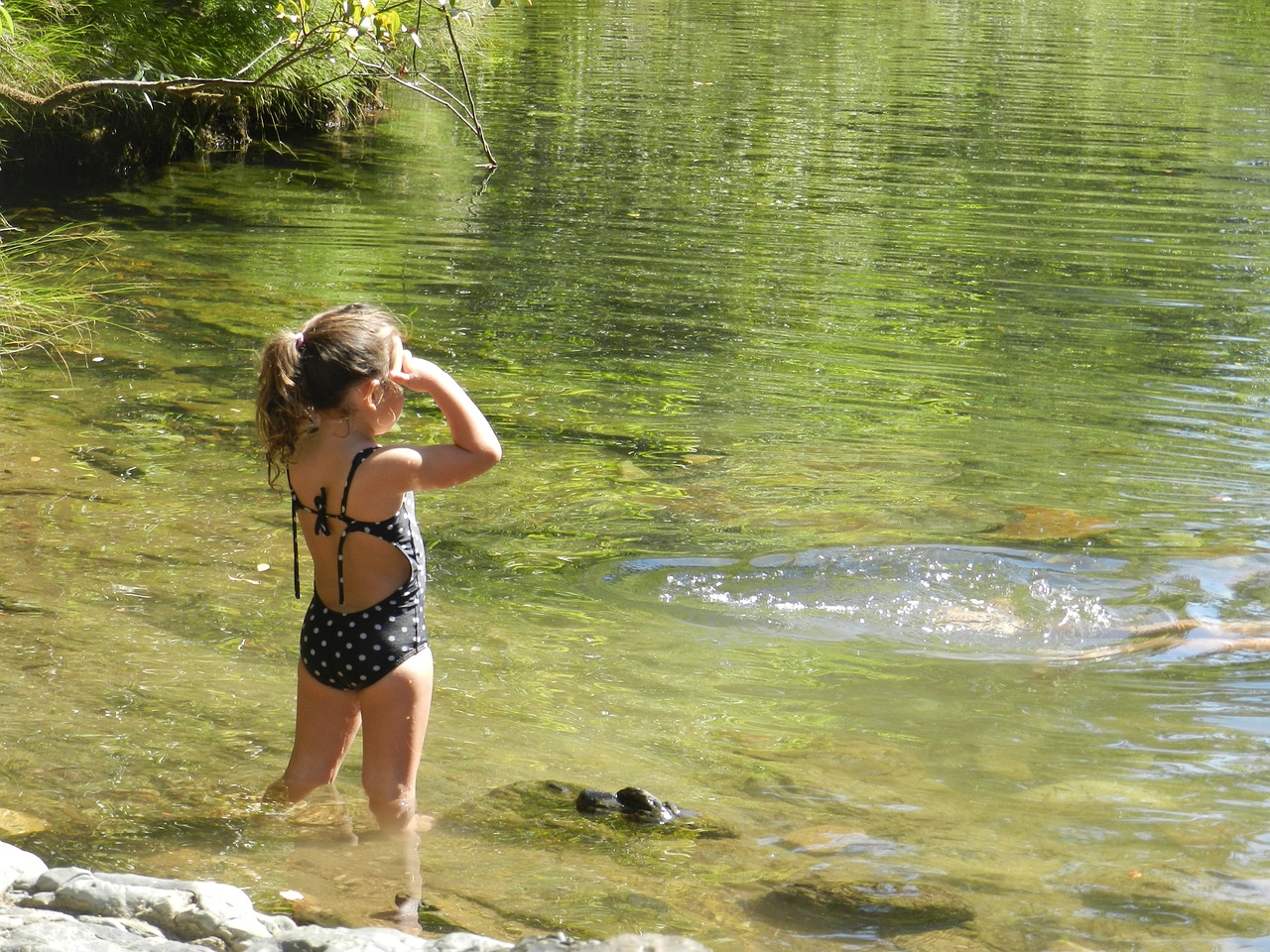 little girl waterfall peace free photo