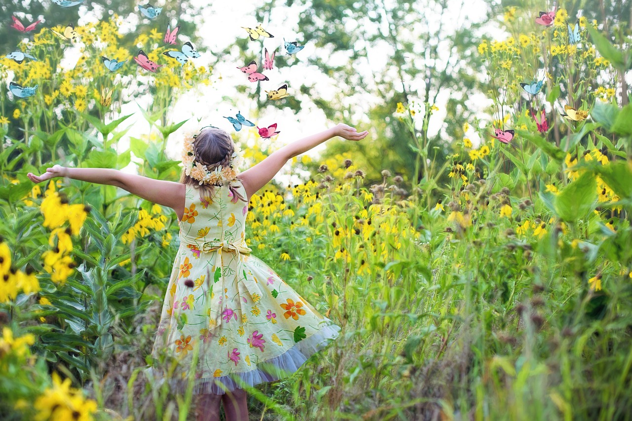 little girl  flowers  summer free photo