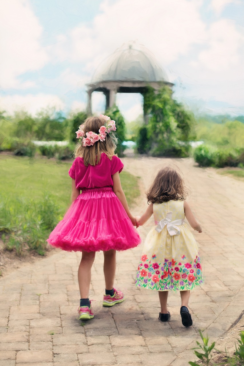 little girls walking summer outdoors free photo