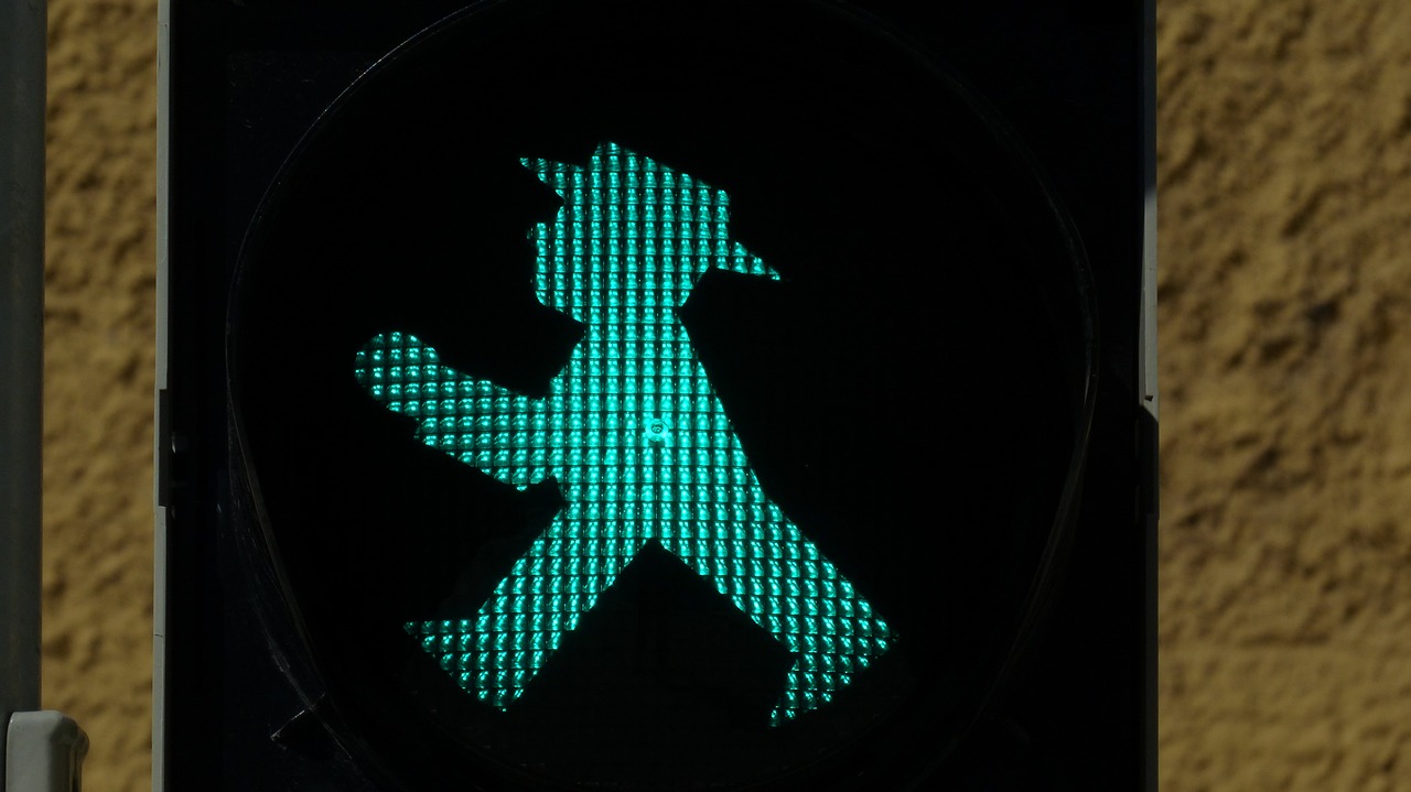 little green man traffic lights footbridge free photo