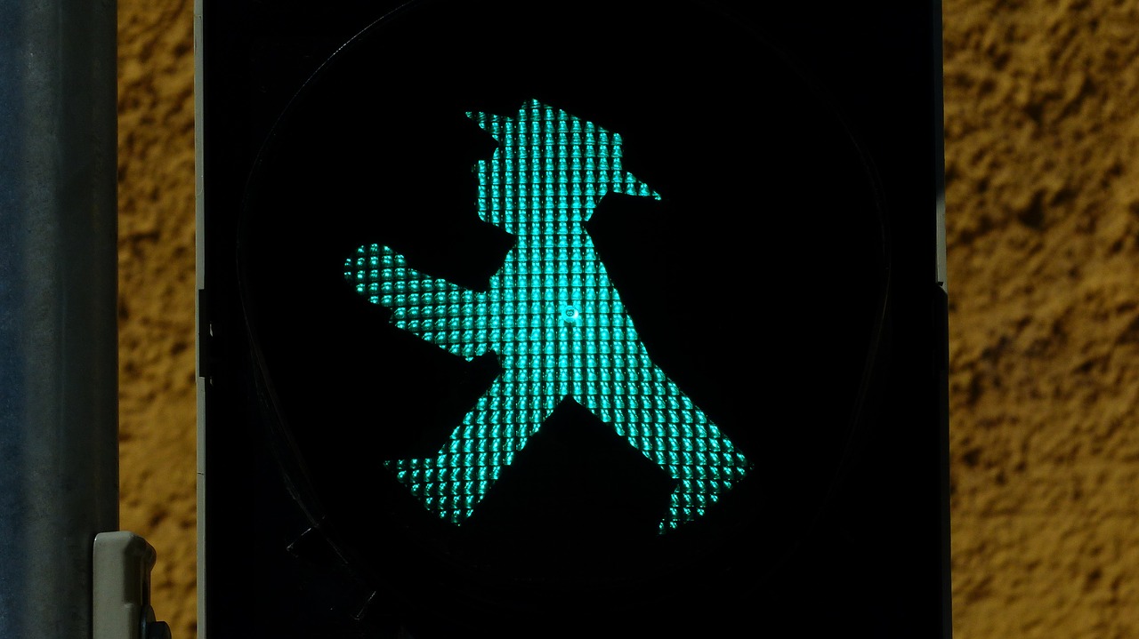little green man traffic lights footbridge free photo