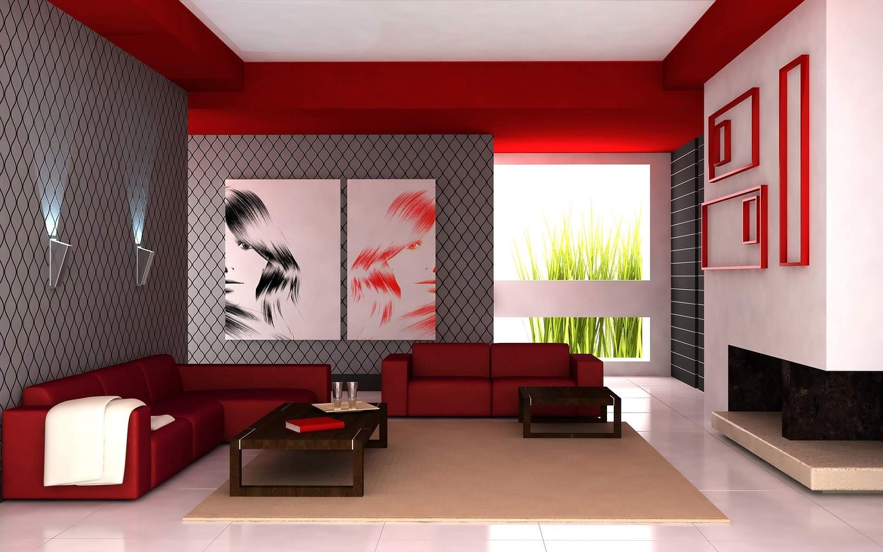 living room apartment red free photo