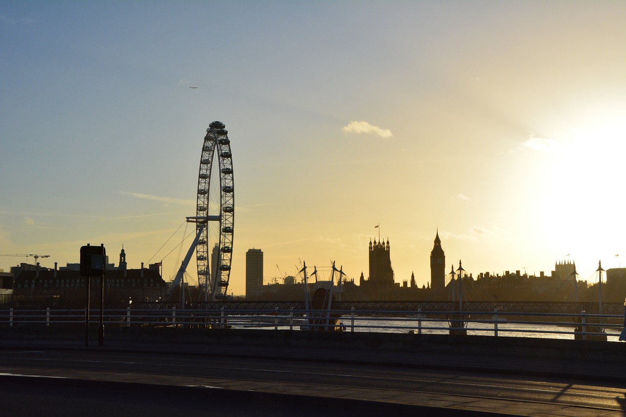 london sunset ferris wheel free photo