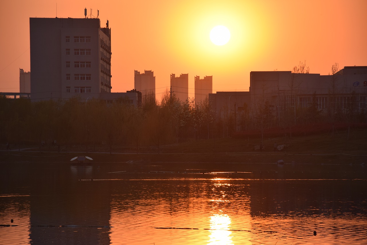 longzihu lake zhengdong new district sunset free photo