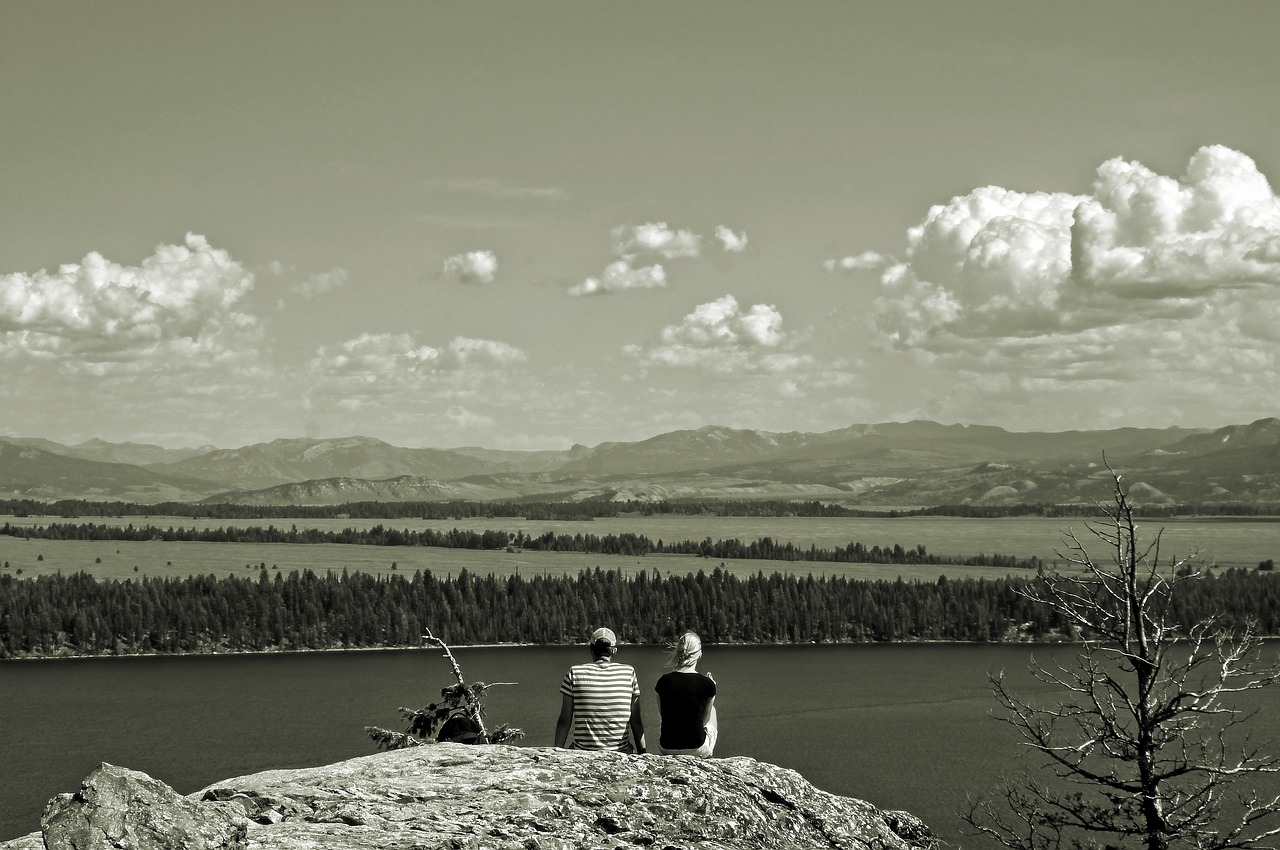 looking out over jenny lake  lake  mountains free photo