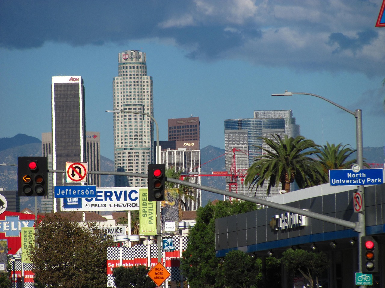 los angeles skyline daylight sun free photo