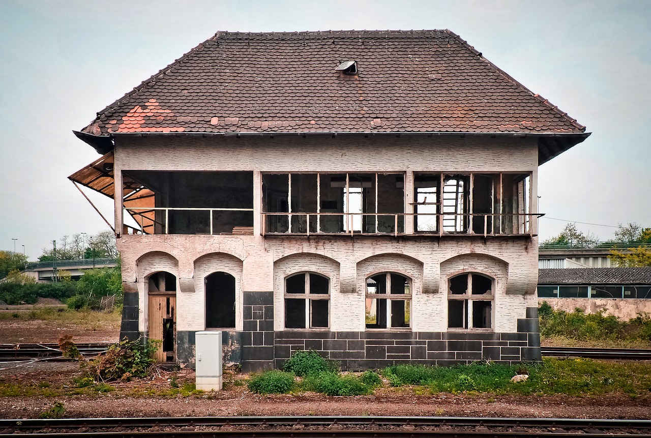 lost places railway station door free photo