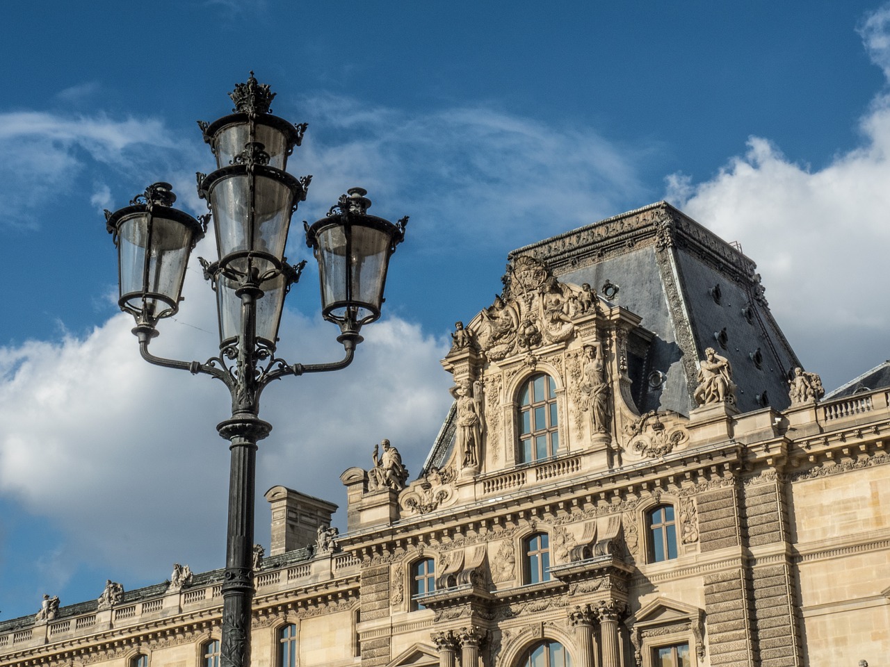 louvre street lamp sky free photo