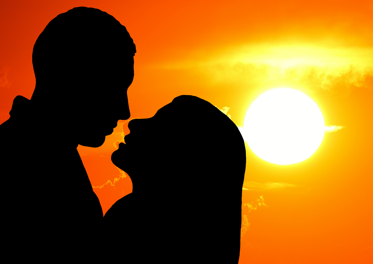 lovers silhouette sunset free photo