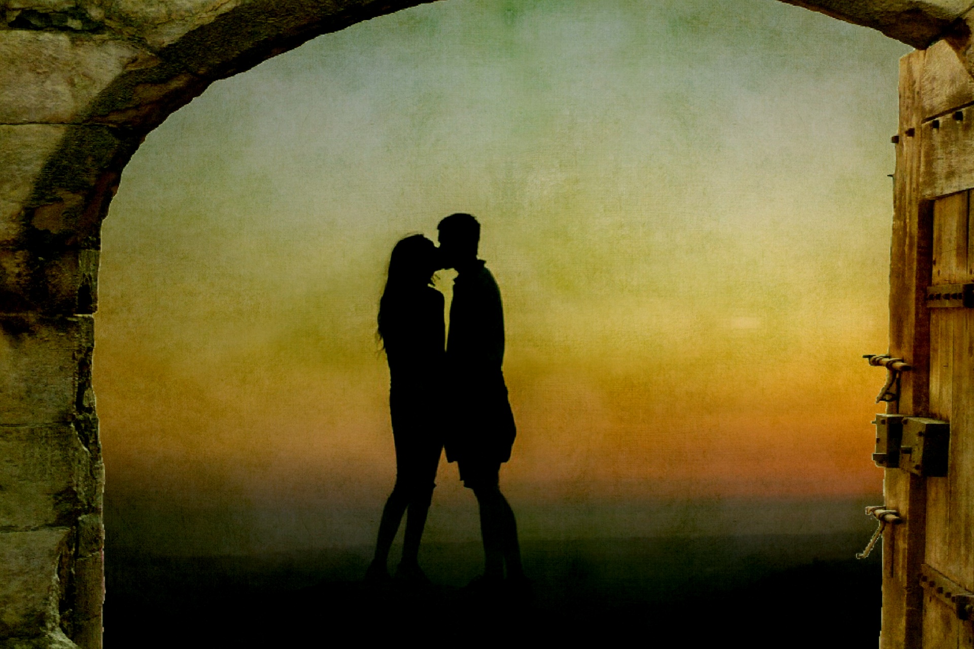 lovers kissing silhouette free photo
