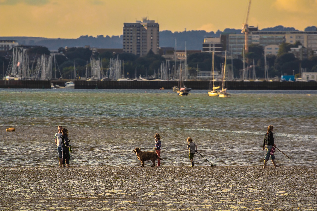 low tide england people free photo