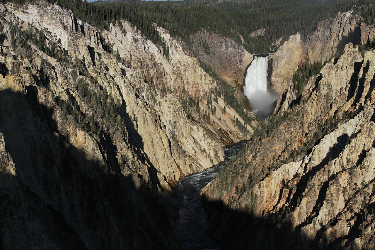 lower yellowstone falls waterfall national park free photo