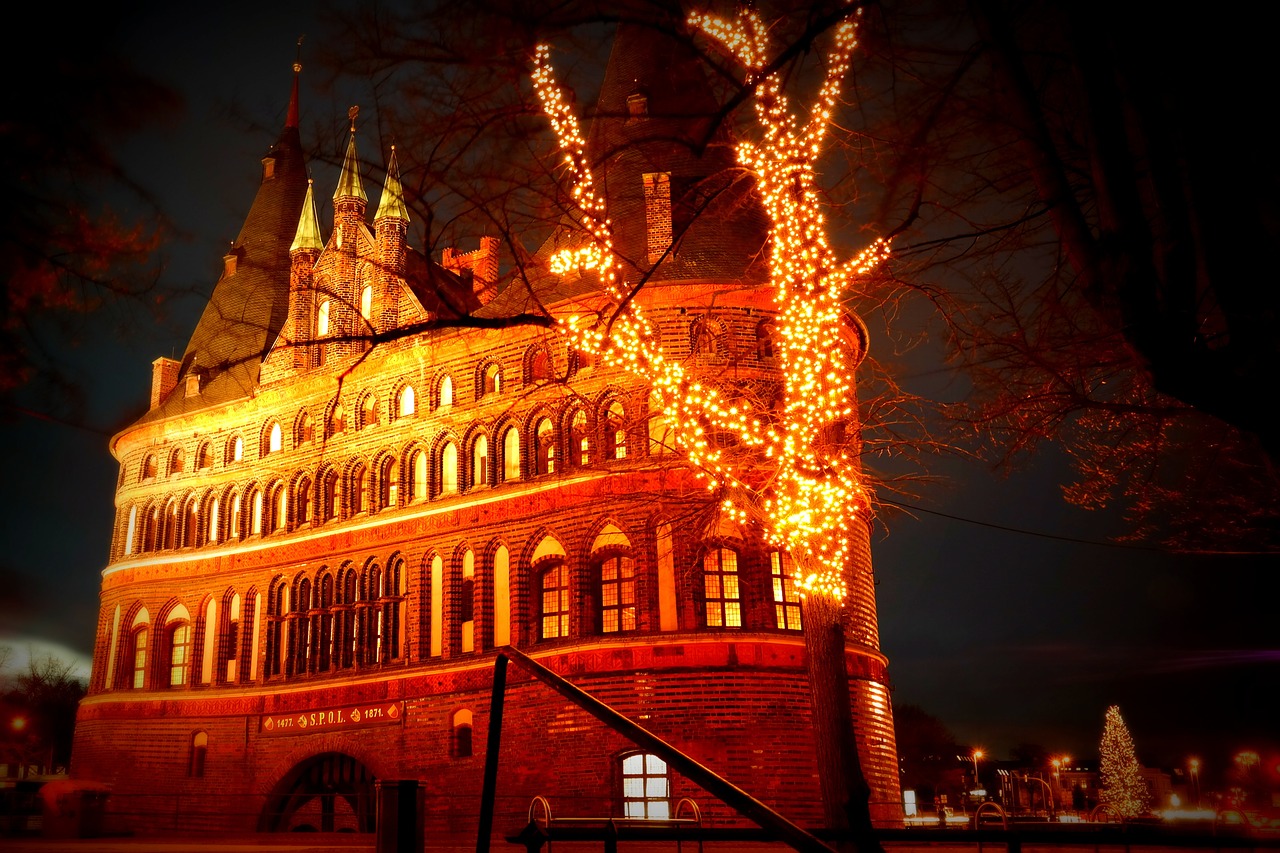 lübeck evening lights free photo