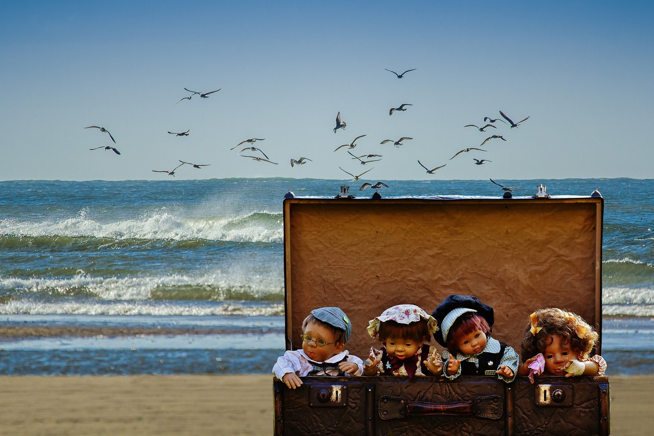 luggage dolls beach free photo