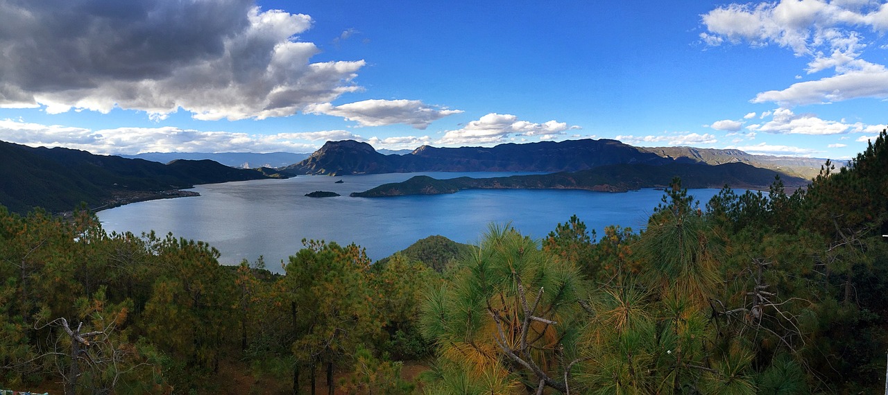 lugu lake full panorama afternoon free photo