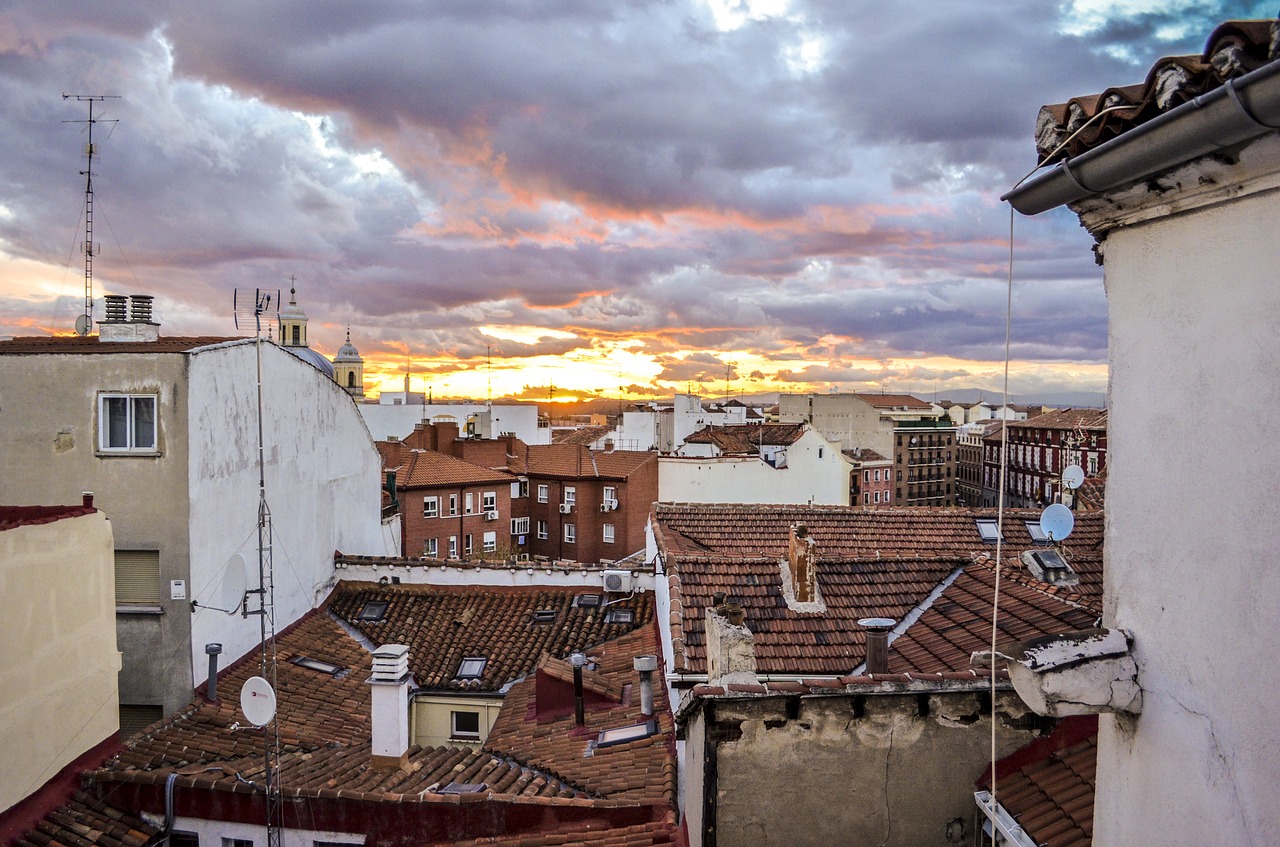 madrid roofs sunset free photo