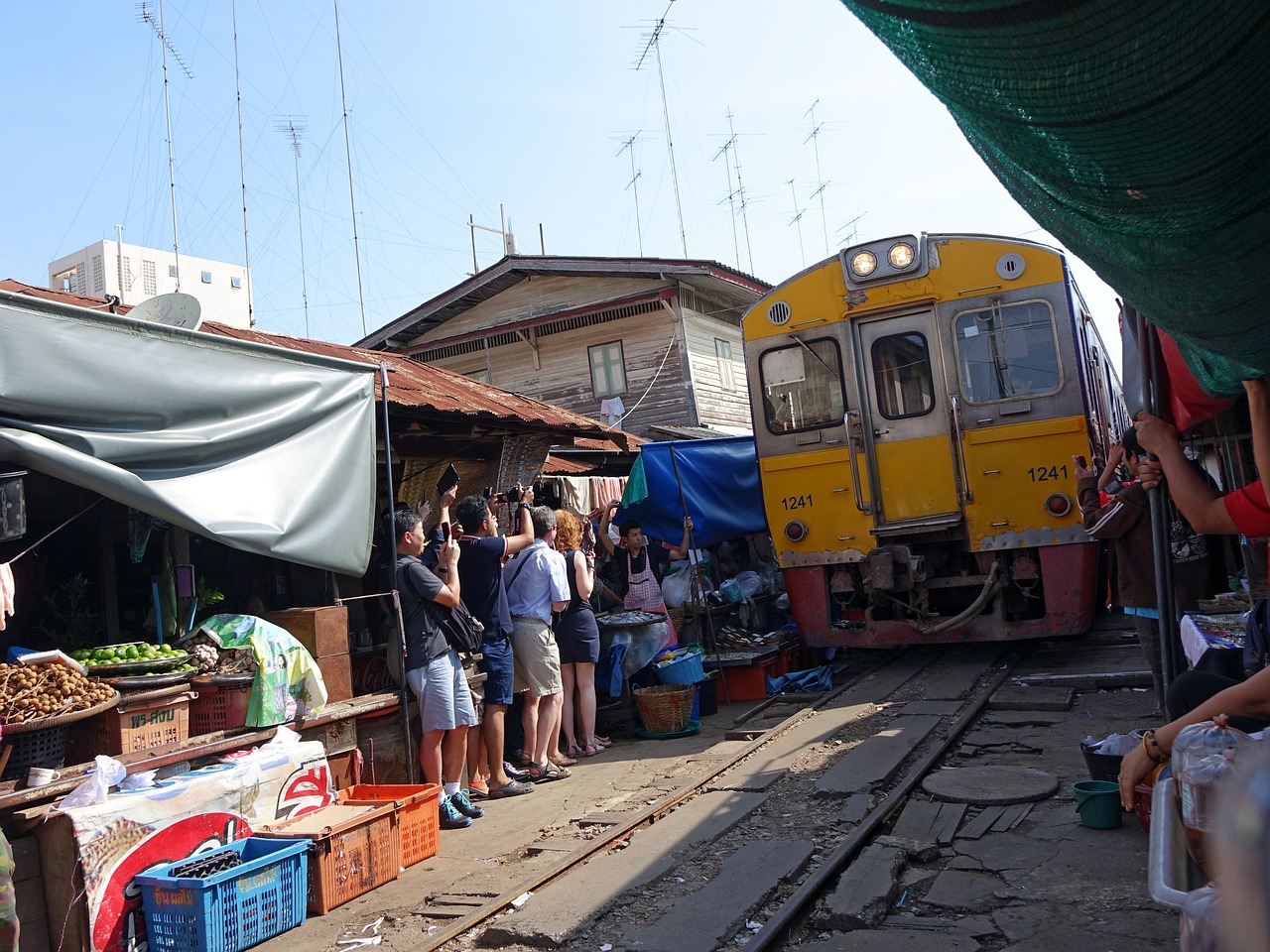 maeklong railway market railway track free photo